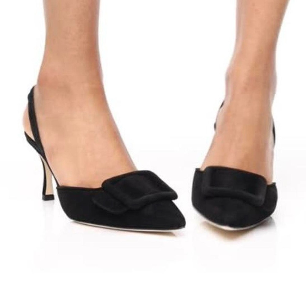 Manolo Blahnik Black Suede Slingback Pumps – Size 37 (Approx. US 7) - Picture 4 of 15